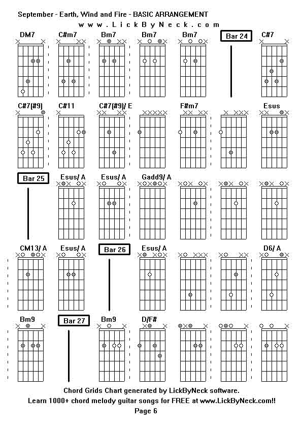 Chord Grids Chart of chord melody fingerstyle guitar song-September - Earth, Wind and Fire - BASIC ARRANGEMENT,generated by LickByNeck software.